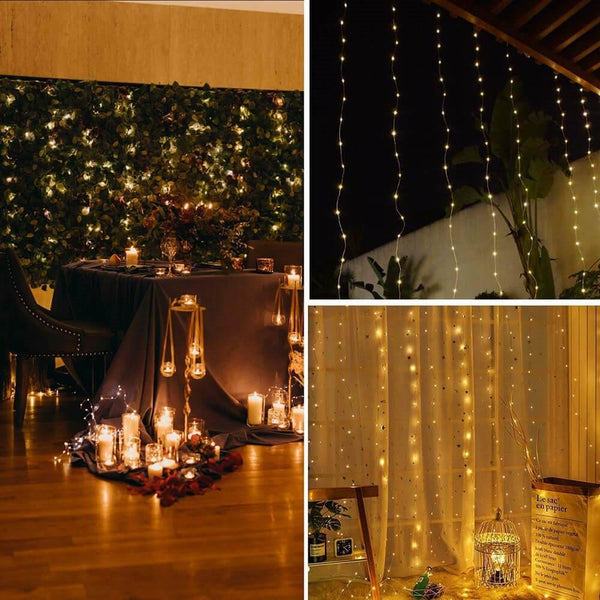 Ghirlanda luminoasa tip perdea 200 LED-uri, 2x2m, pentru interior, alimentare USB, alb cald (galben)