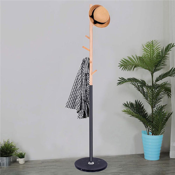 Cuier tip pom din metal Sersimo, 6 agatatoare, 180cm, negru maro