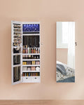 SONGMICS Dulap de bijuterii cu oglinda, montare pe perete, lumini LED, 37x10x120cm, alb