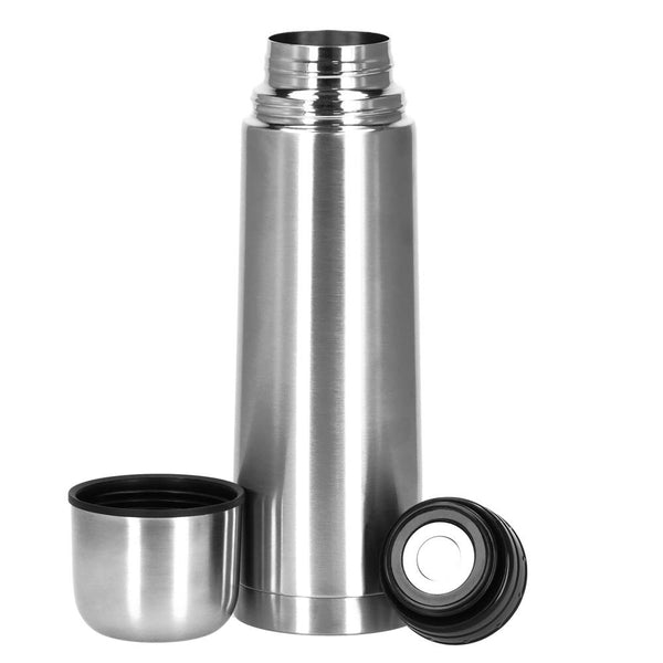 Cana termos cu pahar, perete din inox dublu izolat, 750ml, 28cm, argintiu