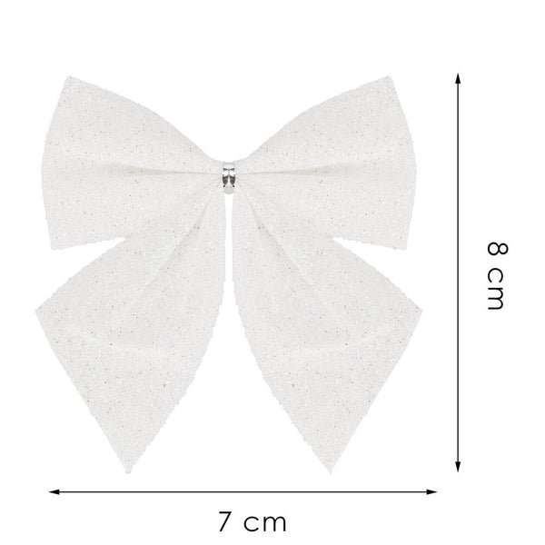 Set 6 ornamente pentru bradul de Craciun, fundita, 8cm, alb