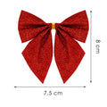 Set 6 ornamente pentru bradul de Craciun, fundita, 8cm, rosu cu sclipici