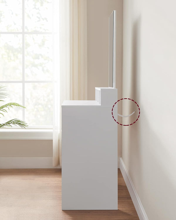 VASAGLE Masa de toaleta cu oglinda, cu 2 sertare si 3 compartimente deschise, 40x80x140cm, stil modern, alb