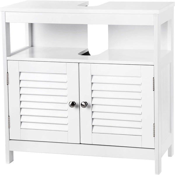 VASAGLE Dulap baie baza lavoar, cu 2 usi, 2 compartimente, alb 60x60x30 cm, alb