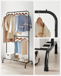 SONGMICS Stativ haine metalic 105x50x195 cm, cu bara ajustabila si 3 niveluri de depozitare, otel, negru