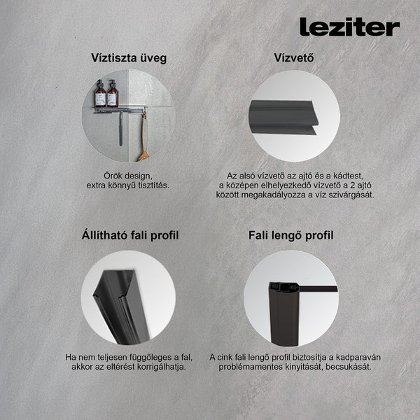 Leziter Paravan de baie Tribeca 110x140 cm negru