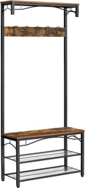 VASAGLE Cuier pentru haine, suport pentru pantofi si banca cu rafturi, cu carlige, cadru metalic mat, 80x32x178cm