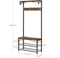 VASAGLE Cuier pentru haine, suport pentru pantofi si banca cu rafturi, cu carlige, cadru metalic mat, 80x32x178cm