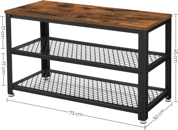 VASAGLE Raft pentru pantofi cu 2 polite, 73x30x45cm, otel, stil industrial, maro rustic si negru