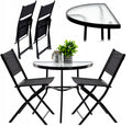 Set mobilier gradina sau balcon, masa semirotund sticla cu 2 scaune pliabile, negru