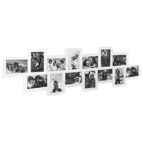Rama foto de perete, colaj de 14 fotografii, 36x118cm, alb