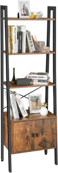 VASAGLE Biblioteca tip scara, cu dulap si 4 rafturi din MDF, stil industrial, 34x56x172cm, maro rustic si negru