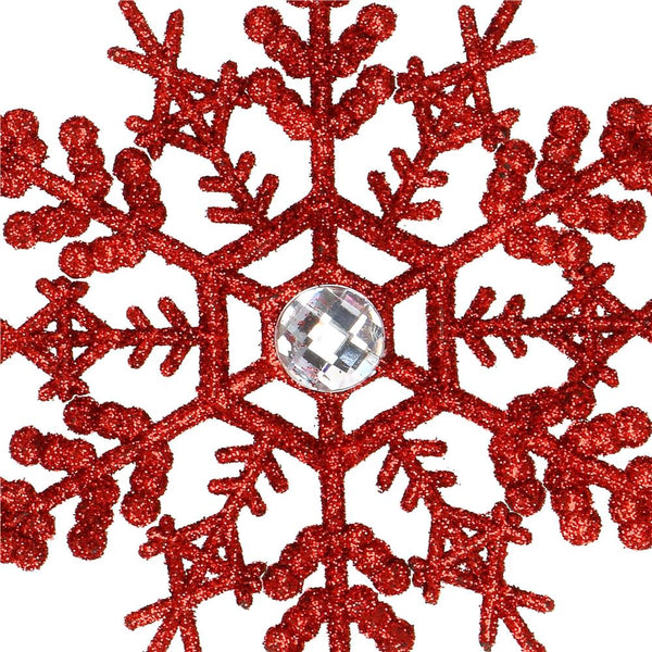 Decoratiune brad fulg de zapada cu cristal, set 2 bucati, 12cm, rosu