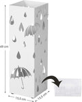 SONGMICS Suport metalic pentru umbrele, cu carlige si tava de picurare, 16x16x49cm, alb