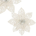 Set 10 ornamente pentru bradul de Craciun, stea Poinsettia, 14cm, alb cu sclipici