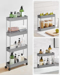 SONGMICS Carucior de depozitare pe roti, pentru bucatarie sau baie, din plastic, cu 4 nivele, 40x13x88cm, gri