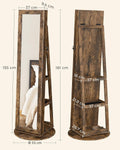 SONGMICS Oglinda de podea cu suport rotativ la 360°, cu spatiu de depozitare, 55x55x161cm, maro rustic