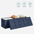 SONGMICS Taburet pliabil cu sezut moale, spatiu de depozitare 131litri, maxim 300kg, 110x38x38cm, albastru inchis