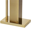 Stand cu perie WC si suport hartie igienica, metal si bambus, 67cm, auriu