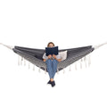 Hamac doua persoane cu franjuri si 2 perne, 200kg, 200×150 cm, gri inchis