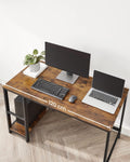 VASAGLE Birou cu 2 rafturi pe stanga sau dreapta, cadru din otel, 60x120x75cm, industrial, maro rustic si negru