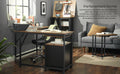 VASAGLE Birou de colt in forma de L, cadru din otel, 149x149x75cm, industrial, maro rustic si negru