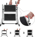 SONGMICS Scara pliabila cu 2 trepte, cauciuc antiderapant, cu maner, sarcina 150 kg, otel, 50x60x44cm, gri si negru