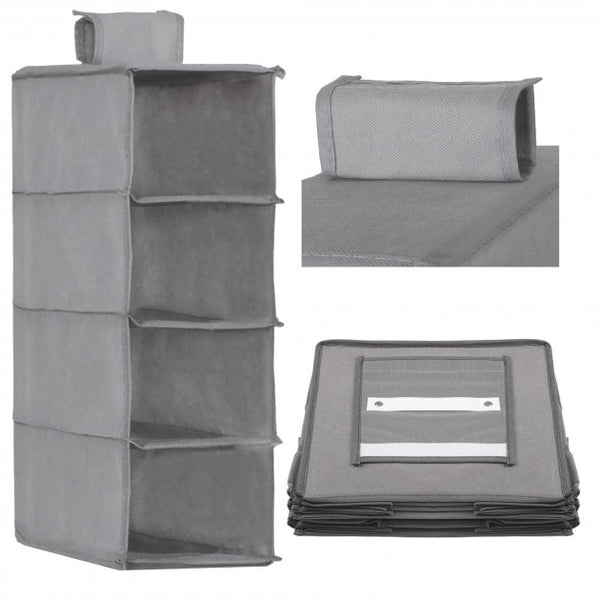 Organizator dulap Sersimo, 4 compartimente, textil, 80cm, gri