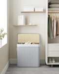 SONGMICS Cos de rufe din bambus, pliabil, cu captuseala detasabila lavabila, 3 compartimente, 150L, 60x40x62cm, gri