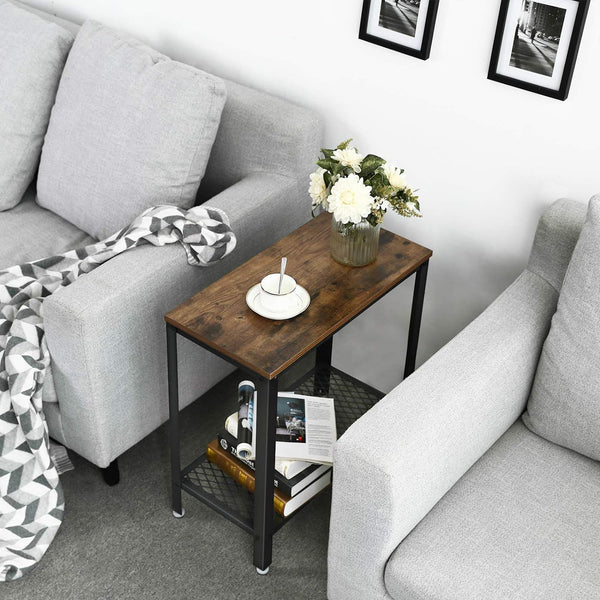VASAGLE Masa de cafea laterala, cu 2 nivele, cadru din otel, 60x30x60cm, maro rustic
