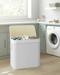 SONGMICS Cos de rufe din bambus, pliabil, cu captuseala detasabila lavabila, 3 compartimente, 150L, 60x40x62cm, alb