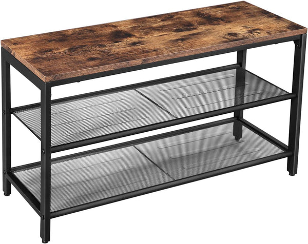 VASAGLE Raft pentru pantofi, cu 2 nivele, metal, 80x30x44cm, stil industrial, maro rustic si negru
