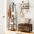 VASAGLE Cuier de haine cu 3 rafturi, suport cu carlige, din otel, 43x43x180 cm, stil industrial, maro rustic si negru