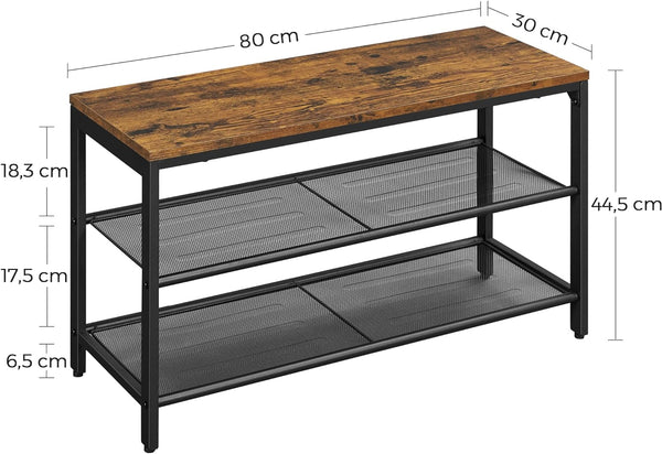 VASAGLE Raft pentru pantofi, cu 2 nivele, metal, 80x30x44cm, stil industrial, maro rustic si negru