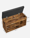 VASAGLE Pantofar cu banca, capitonata, 3 compartimente, sarcina 150 kg, 30x80x44cm, vintage, maro inchis