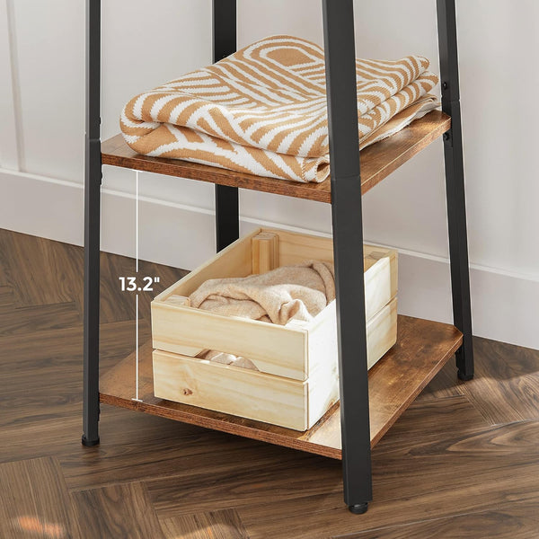 VASAGLE Cuier de haine cu 3 rafturi, suport cu carlige, din otel, 43x43x180 cm, stil industrial, maro rustic si negru