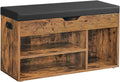 VASAGLE Pantofar cu banca, capitonata, 3 compartimente, sarcina 150 kg, 30x80x44cm, vintage, maro inchis