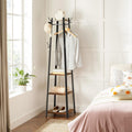VASAGLE Cuier de haine cu 3 rafturi, suport cu carlige, din otel, 43x43x180 cm, stil industrial, maro rustic si negru