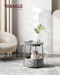 VASAGLE Masuta de cafea rotunda cu cos de stofa, statie de incarcare 2 prize si 2 USB, 45x50cm, gri argintiu