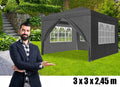 Cort pavilion de gradina, 300x300 cm, cu 4 pereti laterali cu ferestre, impermeabil cu rezistenta UV, gri