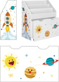 SONGMICS Organizator de jucarii si carti pentru copii, multifunctional, cutie detasabila cu roti, 63x30x70cm, alb
