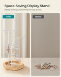 SONGMICS Stand organizator de bijuterii, cu cadru metalic, suport cercei, bratara, colier, inele, 18x21x36cm, alb