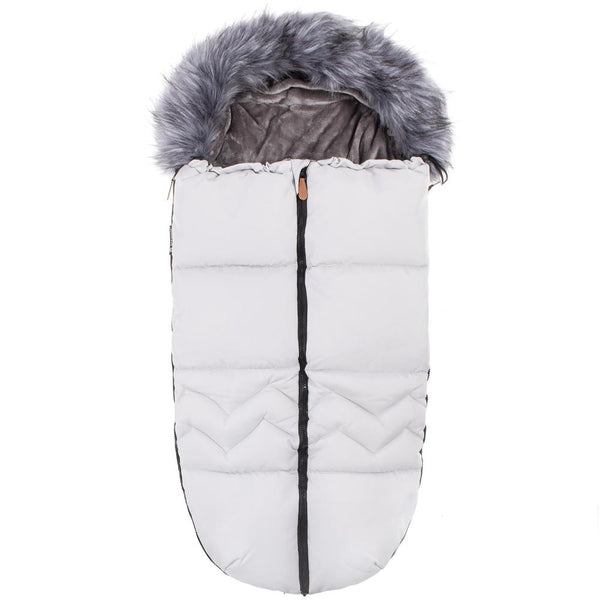 Sac iarna de bebelusi pentru carucior, marime universala, cu gluga, 90x45cm, gri