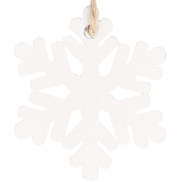 Decoratiune brad fulg de zapada din lemn, set 6 bucati, 4cm, alb