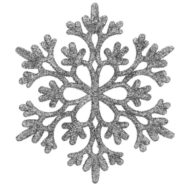 Decoratiune brad fulg de zapada, set 12 bucati, 10cm, argintiu