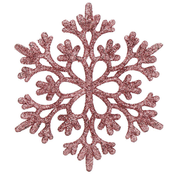 Decoratiune brad fulg de zapada, set 12 bucati, 10cm, roz