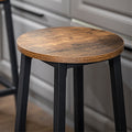 VASAGLE Set 2 scaune bar inalte, sezut rotund, cadru din otel, inaltime 65 cm, stil industrial, maro rustic si negru