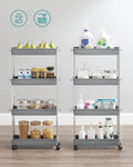 SONGMICS Carucior de depozitare pe roti, pentru bucatarie sau baie, din plastic, cu 4 nivele, 40x13x88cm, gri