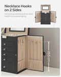 SONGMICS Cutie de bijuterii 6 nivele, 5 sertare, oglinda, suport ceasuri, incuietoare, 16x26x32cm, negru