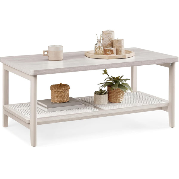 VASAGLE Masuta de cafea, din MDF, cu spatiu de depozitare pe 2 nivele, 55x100x45 cm, stil boho, bej